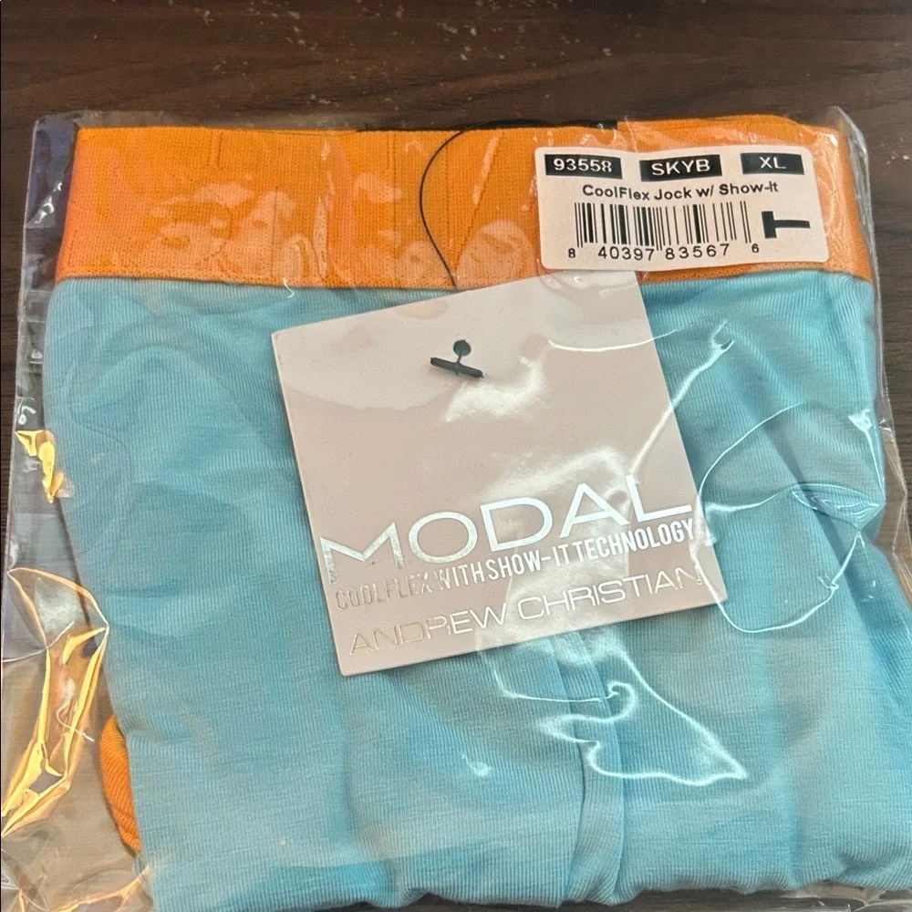 Andrew Christian CoolFlex Modal Active Jockstrap XL NWT Blue Orange SHOW-IT